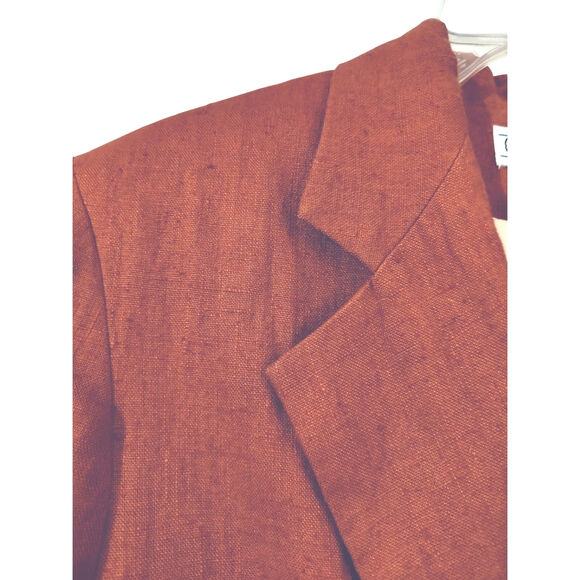 3316)Vtg Central Falls Orange Linen Two Button Closure Lined Blazer Size 10 - Picture 6 of 10